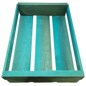 Green Stained Wooden Box Crate Storage Organizer Desk Office Kitchen 15" x 10"